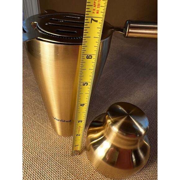 VonShef Brushed Gold Stainless Steel Cocktail Shaker and Strainer - Picture 12 of 12